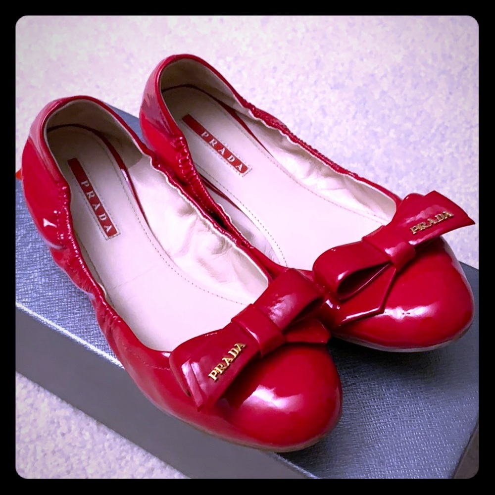 Prada Red Patent Bow Flats
